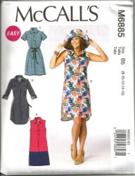 6885 MCCALLS PULLOVER COLLAR DRESS SLEEVES OR NOT, HAT PATTERN 8-16